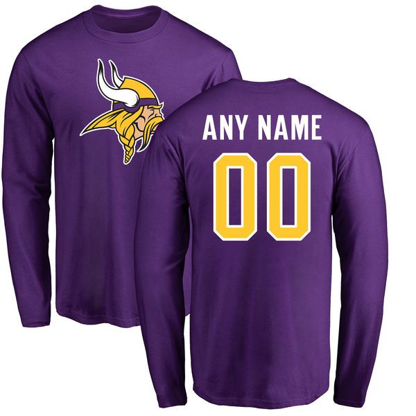 Men Minnesota Vikings NFL Pro Line Purple Any Name and Number Logo Custom Long Sleeve T-Shirt